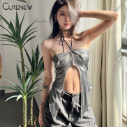 Cutenew Áo Yếm Hở Lưng Phong Cách Instagram Y2K Thời Trang Gợi Cảm Cổ Yếm