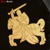 Three Ras MT-054# 60*66.4mm 1-2 Pieces The Coat Of Arms Lithuania And Belarus Car Sticker Horse Knight Metal Golden Decal