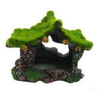 Aquarium Ornament Hollow Moss Resin House Fish Hideout Hideaway for Betta Turtle Reptiles Amphibians