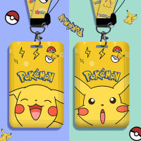 PikachuCartoon Pikachu ซองใส่บัตร PVC น่ารักเอกสารนักเรียนกระเป๋าเก็บบัตรเชือกสไลด์อ่าวการ์ดที่ใส่บัตรที่แขวนคอกระเป๋าเก็บบัตรของเล่นสำหรับเด็ก ef toy