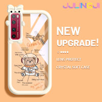 Jjlingji เคสสำหรับ Huawei Nova 7 Pro เคสการ์ตูนน่ารัก Nasa Astronaut Bear Motif เคสกันกระแทกซิลิโคนนิ่มหนาทนทานและเคสโทรศัพท์แบบใสทนต่อการสึกหรอ