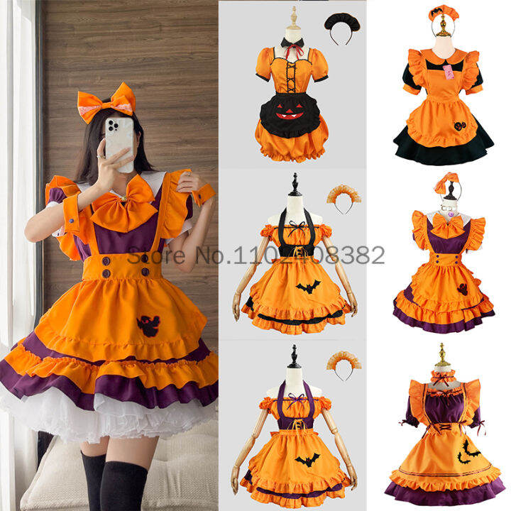 S5XL Plus Size Halloween Maid Cosplay Costumes Pumpkin Suit Womens