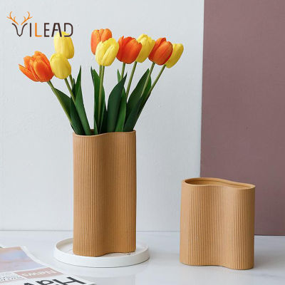 Vilead Ceramic Wavy Vase Nordic Curvy Wave Shape Flower Container Support for Plant Home Living Room Porch Desktop Decoration