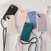 Crossbody Necklace Strap Lanyard Cord Phone Case For iPhone 14 11 12 13 Pro MiNi X XR XS MAX 6S 7 8 Plus Liquid Silicone Cover