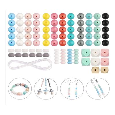 100 Pcs 15mm Silicone Accessory Kit Keychain Kit Round Shape Polygonal Silicone Beads for DIY Keychain Making Bracelet