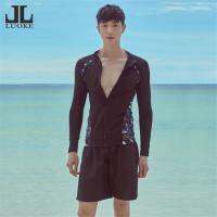 Luoke ผู้ชายกีฬาเครื่องแต่งกาย wetsuits 2 ชิ้นด้านบน + สั้นแขนยาวชุดว่ายน้ำกลางแจ้งน้ำแห้งเร็วโพลีเอสเตอร์ถุงน่องการบีบอัดสวมใส่ซิปพิมพ์แฟชั่นป้องกันความสุขผู้ชายออกกำลังกายชายหาดว่ายน้ำสีดำกีฬาพร้อมสต็อก 2020 เสื้อผ้าผู้ชาย