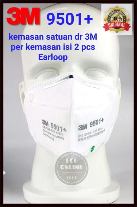 Masker 3M 9501+ KN95 N95 Earloop Original 100% Individual Packing 2 Pcs ...