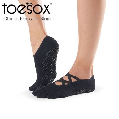 ToeSox โทซอคส์ ถุงเท้ากันลื่นแยกนิ้วสายไขว้ รุ่น Elle ปิดนิ้วเท้า แบบสีพื้น