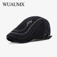 Wuaumx หมวกเบเร่ต์ลำลองใหม่สำหรับผู้ชายผู้หญิงผ้าฝ้ายฟอกสีหมวกเบเร่ต์หมวกทรงแบนเฮอร์โบน