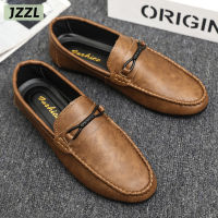 JZZL New bean shoes mens Korean version of a pedal lazy breathable driving mens casual leather shoes men soft soles