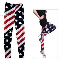 【CW】 Fashion Flag Star Print Leggings Pants Cropped Jeans dropShipping