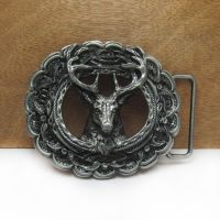 【CC】☋✻▬  BuckleClub DEER head western jeans gift belt buckle FP-02454 pewter finish 4cm width loop drop shipping