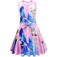 Frozens Elsa Girlsเสื้อกั๊กแขนกุดจีบA-Lineชุด80260เสื้อผ้าเด็กแฟชั่นฤดูร้อนCasual Swing Dresses