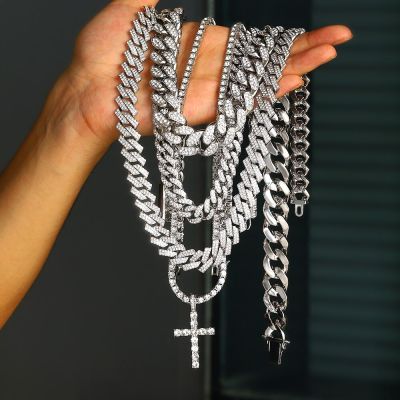 【CW】16MM Iced Out Cuban Link Chain New Design Luxury Clasp Crystal Necklace Stainless Steel Jewelry for Men and Women Collar Combre