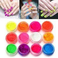 12 Colors Nail Art Tips UV Gel Fluorescent Powder Dust Manicure Decor DIY Tool