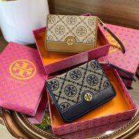 Portable online celebrity tory burchˉ Chinoiserie embroidery integrated antique card bag tb short wallet handbag fashion