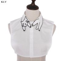 【cw】 British Cotton False Fake Collar Cartoon Embroidery Detachable Lapel Half Shirt Blouse ！