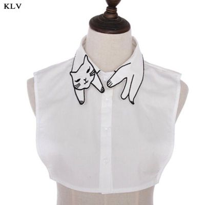 【cw】 British Cotton False Fake Collar Cartoon Embroidery Detachable Lapel Half Shirt Blouse ！