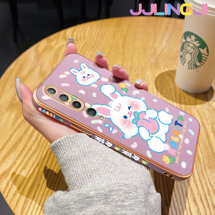 jlingji-เคสสำหรับ-xiaomi-mi-10-lite-ซูม10-youth-10-pro-กระต่ายสีขาวน่ารักการ์ตูนขอบชุบสี่เหลี่ยมหรูหราเคสเคสมือถือซิลิโคนกันกระแทกฝาหลังเคสป้องกันเลนส์กล้อง