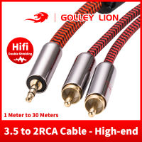 GOLLEY LION อะแดปเตอร์สายเคเบิลเสียง3.5มม. เป็น2RCA สาย Aux Y สำหรับเครื่องขยายเสียงเครื่องเล่น MP3