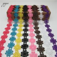 New 2 Yards Colorful Dainty Flowers Daisy Polyester Lace Trim Embroidered Lace Ribbon For Sewing Craft Wedding Diy Fabric  Material