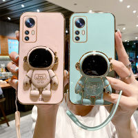 สำหรับ Xiaomi 13 13 Pro 13 Lite 12 12 Lite 12 Pro 12T 12T 12T 12T 12T 12T Pro 11 Lite 11 Lite 5G NE 10T 10T Pro สายคล้องแบบมีเคสการ์ตูนมนุษย์อวกาศโทรศัพท์กันกระแทกสี่เหลี่ยมชุบ6D หรูเคสซิลิโคน TPU แบบนิ่มสำหรับเด็กผู้หญิงเคสฝาหลัง