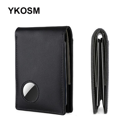 TOP☆New Airtag Wallet Luxury Genuine Leather ID Credit Card Holder RFID Blocking Slim Wallet Anti-lost Business Men Folding Purse
