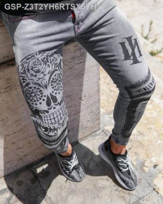 ■ กางเกงยีนส์ชาย Y2k Estiramento Sexy Magros Para Impressão Lavagem Cinza สบายๆ Denim Lápis Calças De Jogging Dos Homens