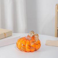 Hand Blown Glass Orange Pumpkin Figurines Crystal Pumpkin Home Decor Collectible Figurine Home Decorations for Tabletop