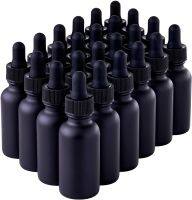 24 Pack Black Coated Boston Round Essential Oils Aromatherapy Glass Bottles Jar With Black Dropper Cap, 1Oz/30Ml