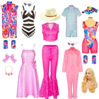 New Movies Live-action Version Barbie Cosplay Costume Women Vintage Fashion Punk High Waist Bell Bottom Girls Pink Plaid Dress