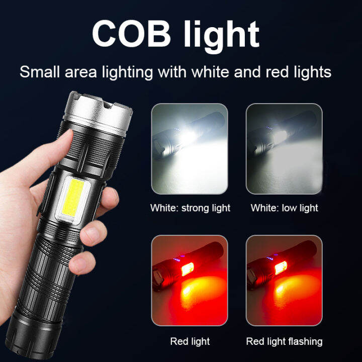 xhp360-flashlight-ไฟฉายสปอตไลท์-ไฟฉายแรงสูง-ไฟฉาย-อลูมิเนียมอัลลอยด์-with-1-26650-battery-ledยุทธวิธีแบบพกพาชาร์จมือถือได้-แรงสูงชาร์จ-usb-ไฟฉายแบบชาร์จ-สว่างมาก-ปรับได้-7-mode-โหมดสว่างมากสำหรับการตั