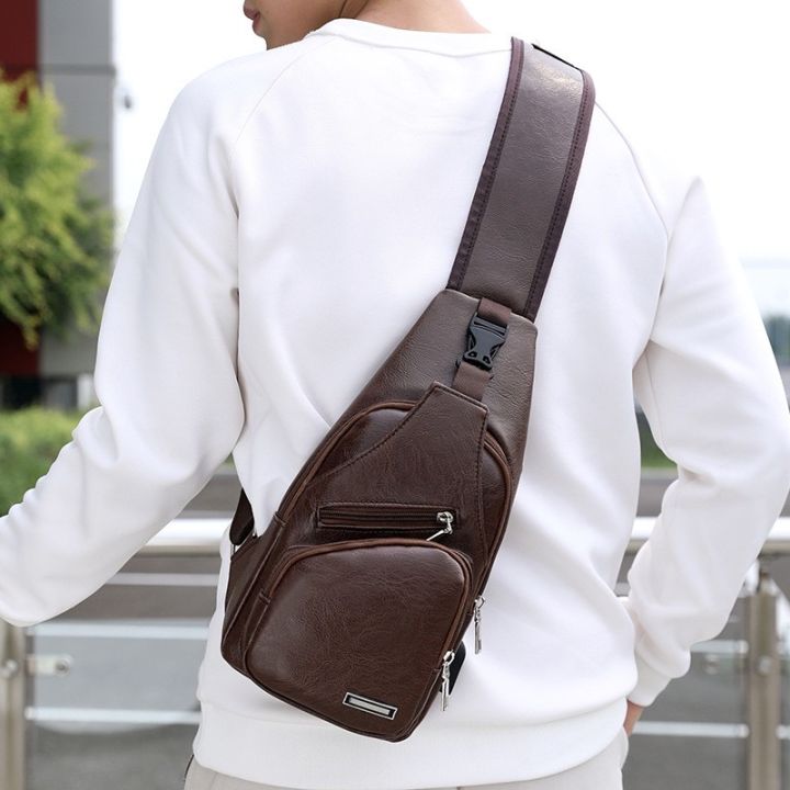 BX USB charging chest bag Pu Leather Phone Pouch Fanny Pack Belt Male  Storage Bag
