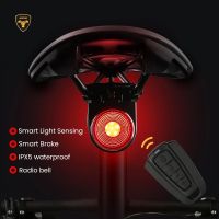 ▦♙ ANTUSI A8 Auto Brake Taillight Anti-theft Alarm Lock Remote Smart Sense Bicycle Rear Light Wireless Bell Bike Lamp Waterproof