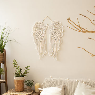 Angel Wings macrame แขวนผนัง Dream Catcher Boho Wall handmade Bohemian Home Decor เครื่องประดับตกแต่ง Art craftft