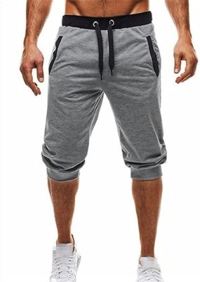 Mens Cotton Casual Shorts 3/4 Jogger Capri Pants Breathable Below Knee Short Pants with Pockets