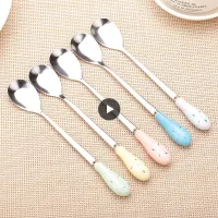 Ceramic Handle Spoon Japanese Coffee Stirring Spoon Floral Portable Small Spoon Kitchen Accessories Creative Soup Spoon Serving Utensils