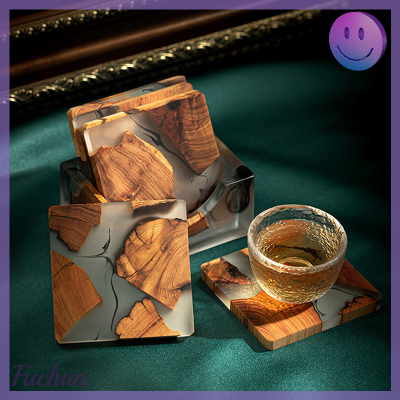 [Fuchun] ที่รองชาไม้ฉนวนกันความร้อนเรซินญี่ปุ่นที่ใส่แก้วน้ำเรียบง่ายสร้างสรรค์ปะเก็นแผ่นพิธีชงชาอะไหล่