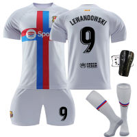 FCS Barcelonas เสื้อเจอร์ซีย์เตะฟุตบอลสำหรับผู้ใหญ่เด็ก2223วินาทีสีเทาเบอร์9 Lewandowskis ชุดเสื้อแข่งฟุตบอลเบอร์30 Gaviras No. 8 Pedris No. 21 F.de Jongs 0000