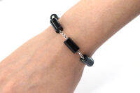 สร้อยข้อมือเงิน 92.5% พลอยดำนิลแท้ Black Agate ทรงกระบอก เท่ เก๋ ใส่ง่าย ถอดง่าย เข้ากับทุกสีเสื้อผ้า