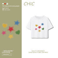 เสื้อสั้นหลวม CHIC เสื้อยืดแขนสั้นพิมพ์ลายดาวสวย T0420