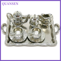 QUANSEN 10pcs 1: 12ตุ๊กตาเฟอร์นิเจอร์ Miniature dining Ware Metal Tea Cup PLATE set