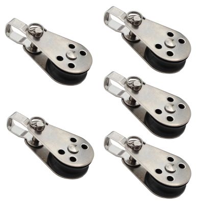 5pcs Stainless Steel Pulley Block Hanging Wire Towing Wheel Swivel Lifting Rope for Crane Marine Sailing Yacht Ship