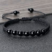 Men Black Bracelet Natural Stone Onyx Lava Beaded Braided Bracelets Bangles Adjustable Rope Chain Homme Fashion Handmade Jewelry Charms and Charm Brac