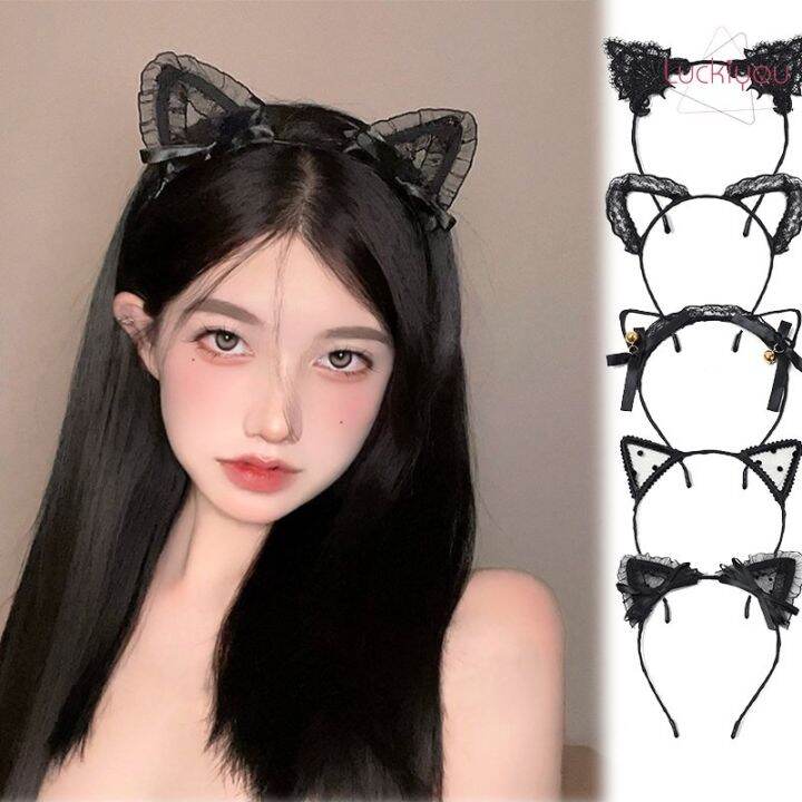 Cute Mesh Black Lace Bow Cat Ear Shape Cosplay Hair Hoop Sexy Lace Cat