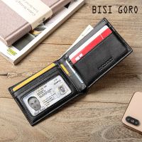 BISI GORO 2022 New Carbon Fiber Short Wallet Vintage Money Bag Slim Wallets For Men Purse High Quality RFID Credit Card Holder