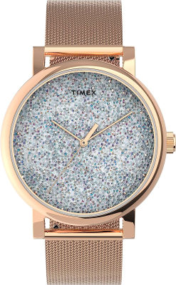 Timex Womens Crystal Opulence Watch Rose Gold-Tone/White Mesh