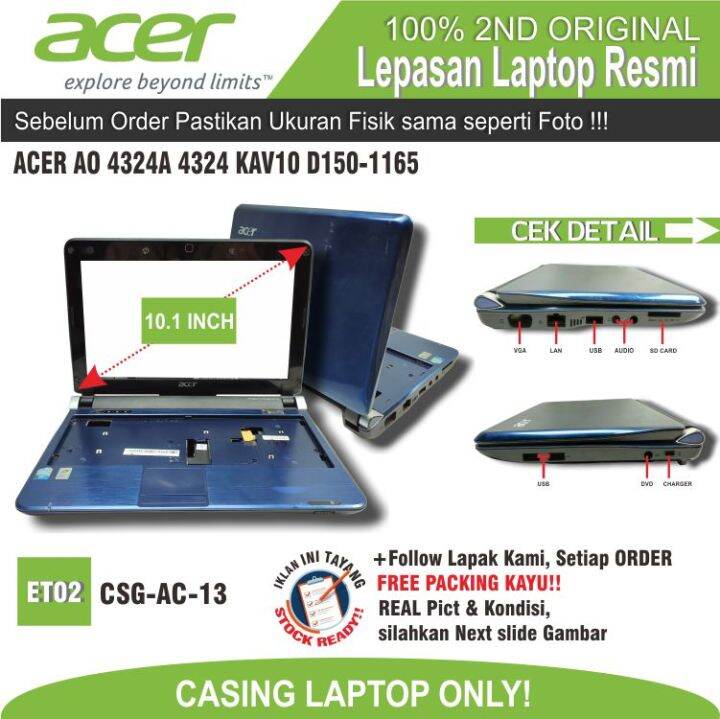 ET02 CSGAC13 CASING LAPTOP NETBOOK ACER AO 4324A ASPIRE ONE D150