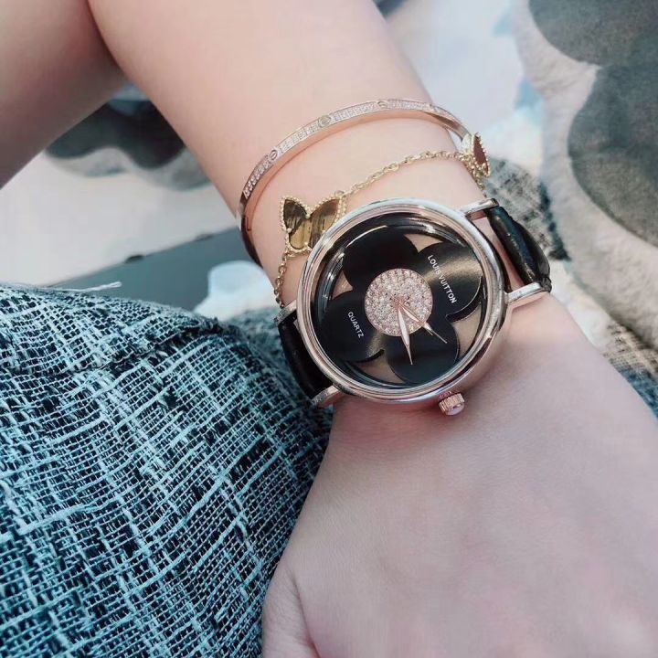 ผู้หญิงนาฬิกาข้อมือแฟชั่นผู้หญิงนาฬิกาควอตซ์สายหนังผู้หญิง-นาฬิกาคริสตัลเพชร2022วิทยาลัย-leisure