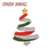 CINDY XIANG Red And Green Rhinestone Christmas Tree Brooch Winter Design Festival Brooches Unisex Party Accessories High Quality